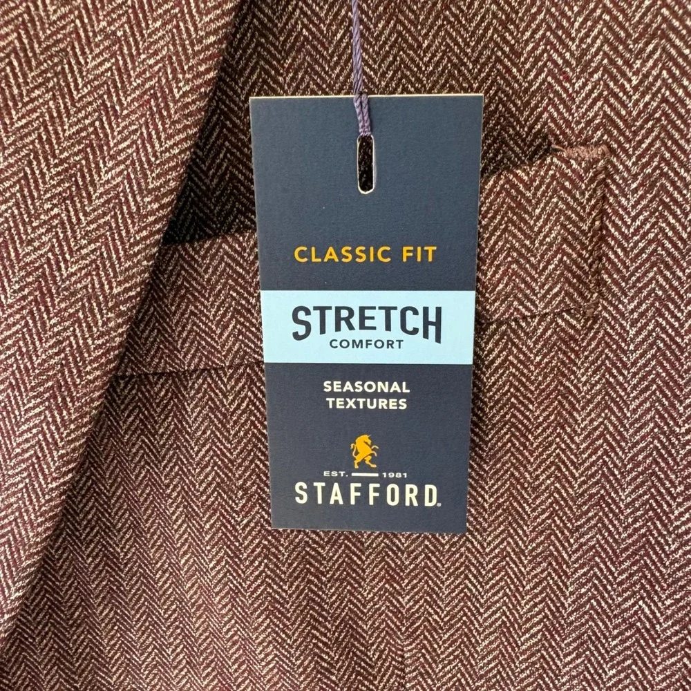 Stafford‎ Mens 46S Burgundy Herringbone Stretch Comfort Sport Coat Blazer NWT